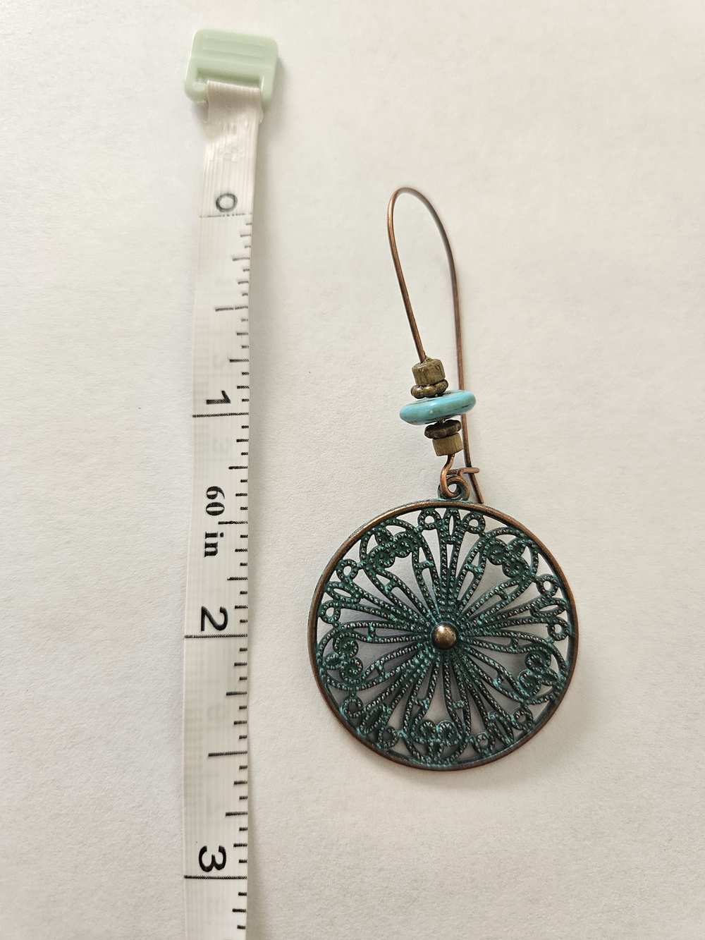 Turquoise Filigree Drop Earrings Blue Copper Western Feminine Handmade Festival - Picture 4 of 5